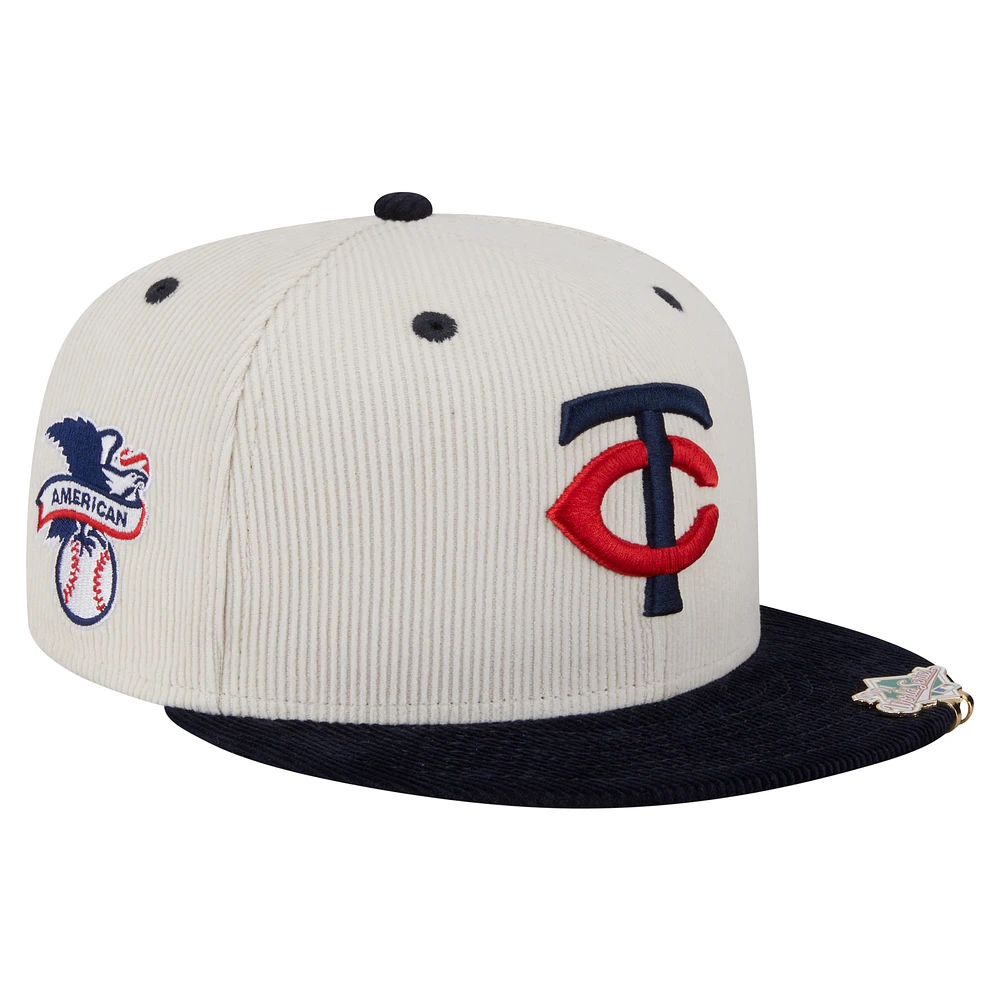 Men's New Era Cream/Navy Minnesota Twins Two-Tone Corduroy 59FIFTY Fitted Hat