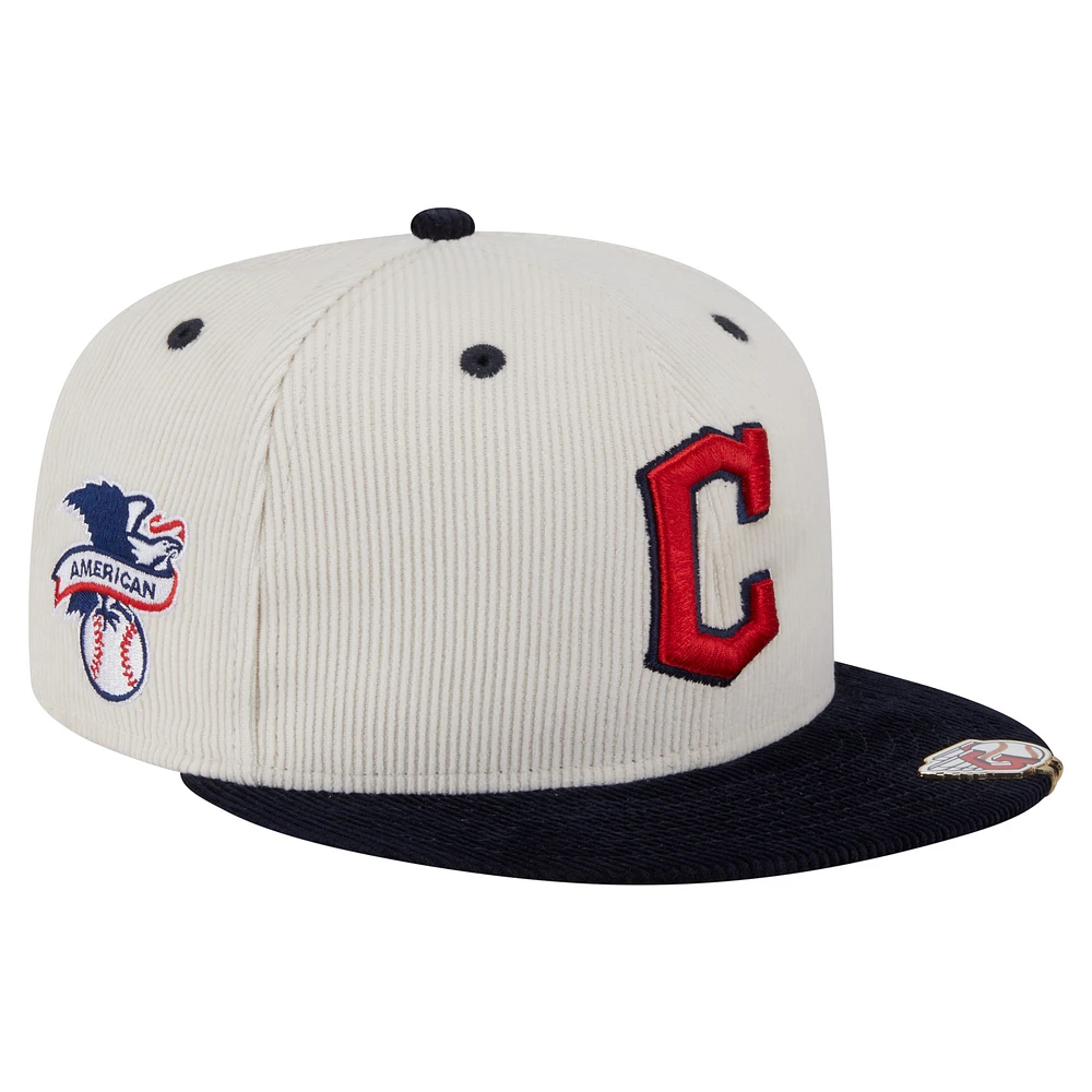 Men's New Era Cream/Navy Cleveland Guardians Two-Tone Corduroy 59FIFTY Fitted Hat