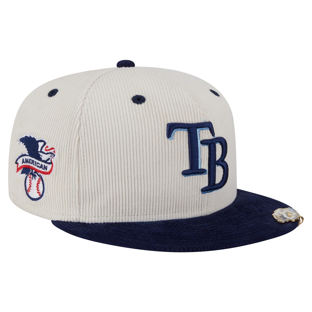 Men's New Era Cream/Navy Tampa Bay Rays Two-Tone Corduroy 59FIFTY Fitted Hat