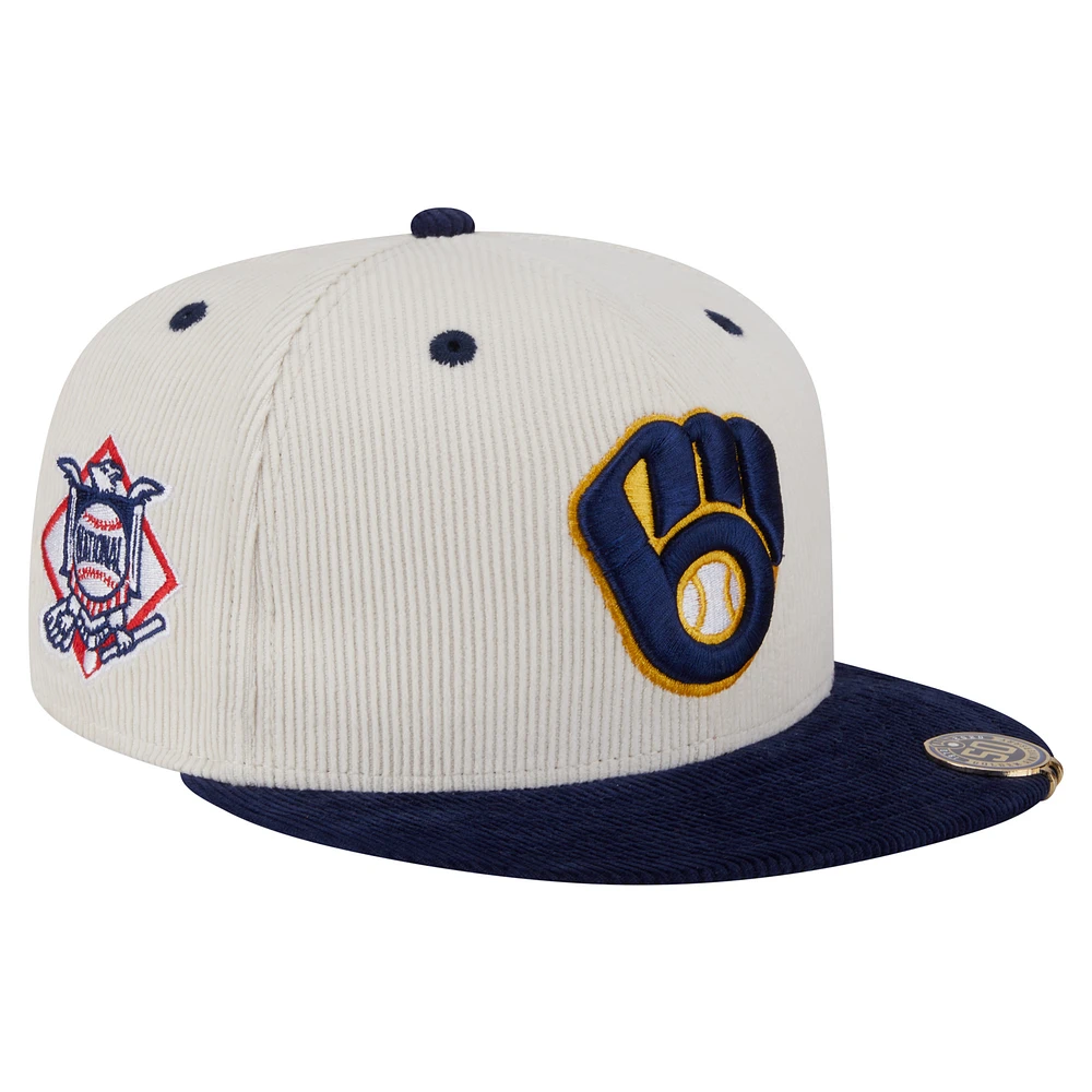 Men's New Era Cream/Navy Milwaukee Brewers Two-Tone Corduroy 59FIFTY Fitted Hat