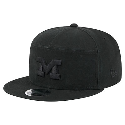 Men's New Era Black Michigan Wolverines Adventure Canvas Split Panel 9FIFTY Snapback Hat