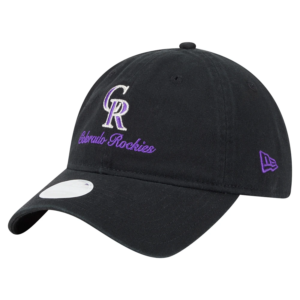 Women's New Era Black Colorado Rockies Preppy Team 9TWENTY Adjustable Hat