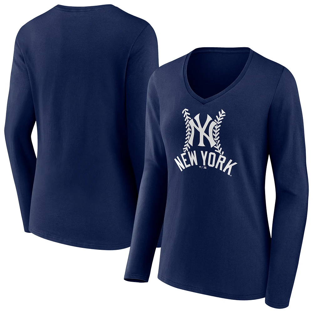 Women's Navy New York Yankees Fastball Long Sleeve V-Neck T-Shirt