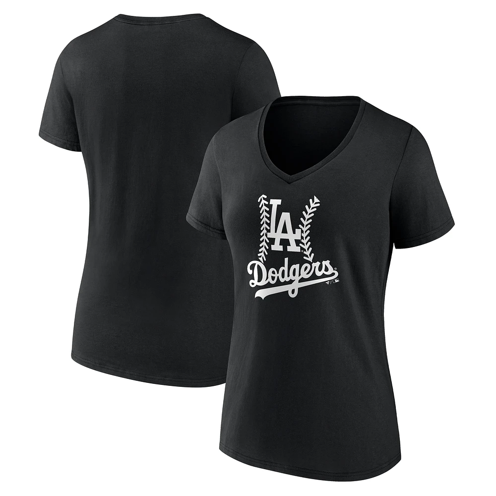 Women's Black Los Angeles Dodgers Fastball V-Neck T-Shirt