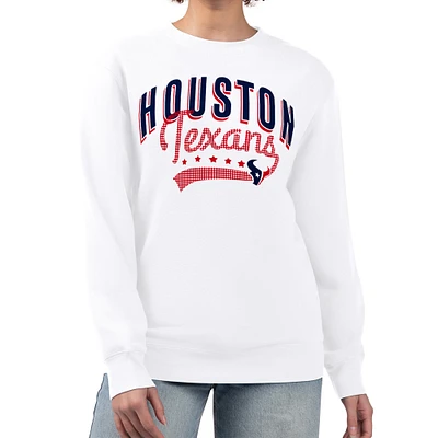 Women's G-III 4Her by Carl Banks White Houston Texans Filigree Fleece Tri-Blend Pullover Sweatshirt