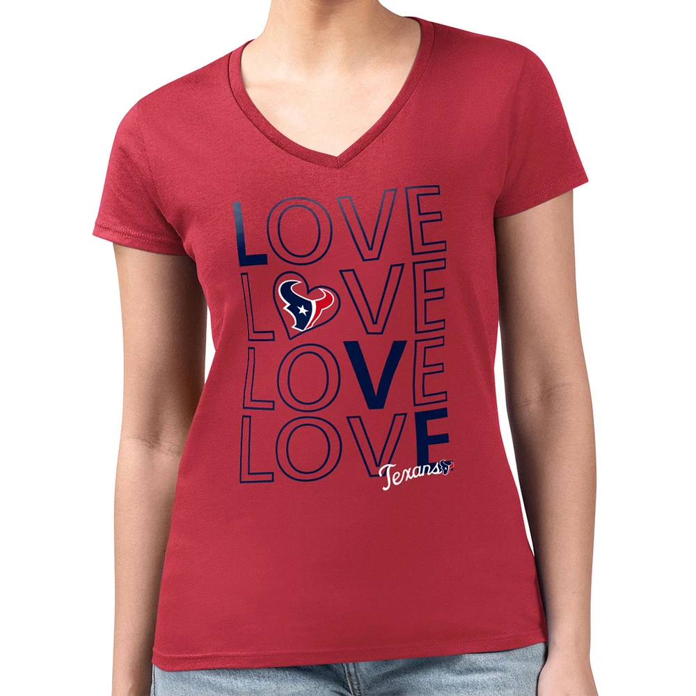 Women's G-III 4Her by Carl Banks Red Houston Texans Super-Slim Fit Lightweight Large Love Team V-Neck T-Shirt