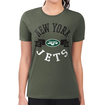 Women's G-III 4Her by Carl Banks Olive New York Jets Super-Slim Fit Lightweight Round Team Graphic T-Shirt