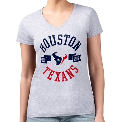 Women's G-III 4Her by Carl Banks Heather Gray Houston Texans Super-Slim Fit Lightweight Round Team Graphic V-Neck T-Shirt