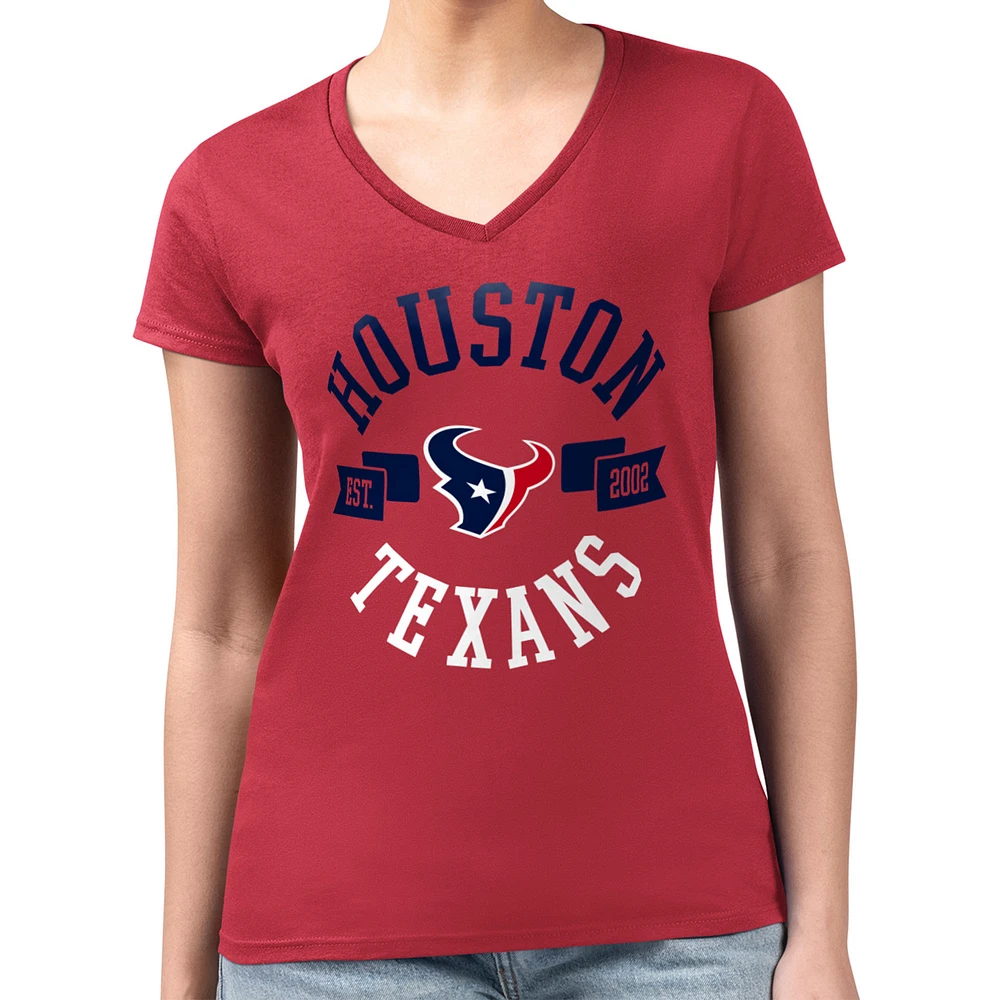 Women's G-III 4Her by Carl Banks Red Houston Texans Super-Slim Fit Lightweight Round Team Graphic V-Neck T-Shirt