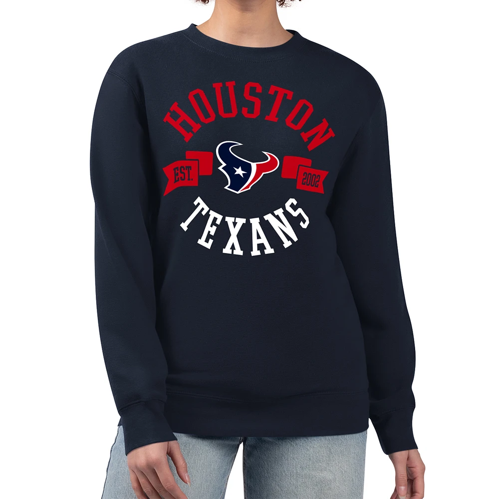 Women's G-III 4Her by Carl Banks Navy Houston Texans Large Round Team Graphic Fleece Pullover Sweatshirt