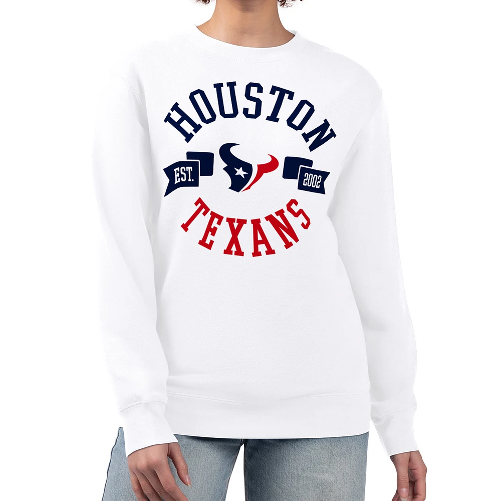 Women's G-III 4Her by Carl Banks White Houston Texans Large Round Team Graphic Fleece Pullover Sweatshirt