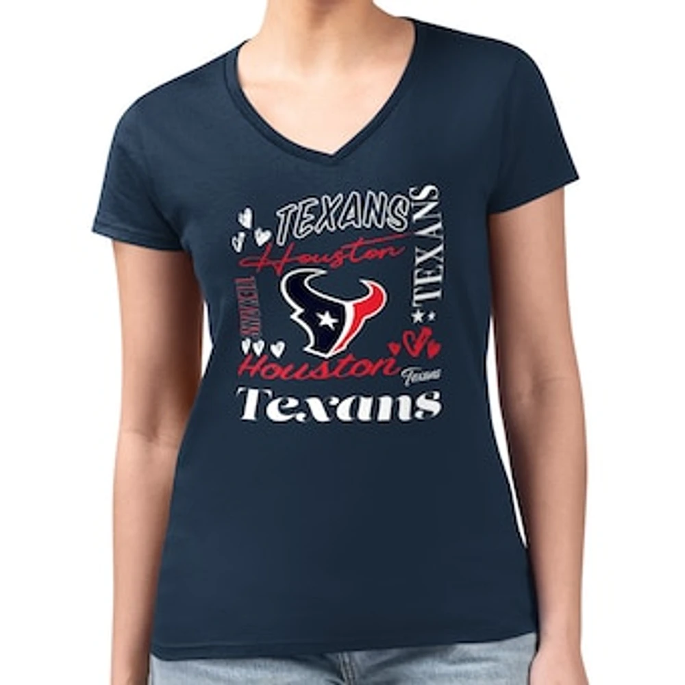 Women's G-III 4Her by Carl Banks Navy Houston Texans Super-Slim Fit Lightweight Collage Team V-Neck T-Shirt