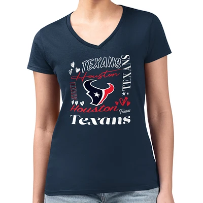 Women's G-III 4Her by Carl Banks Navy Houston Texans Super-Slim Fit Lightweight Collage Team V-Neck T-Shirt
