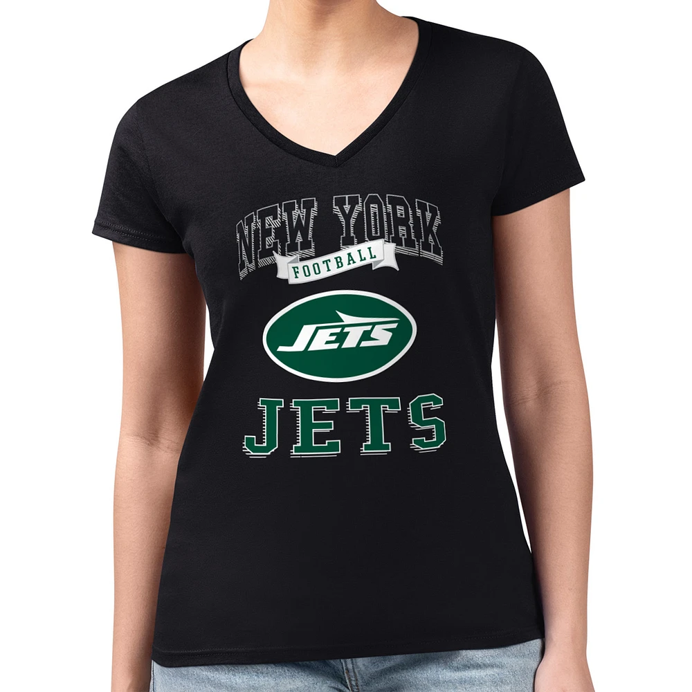 Women's G-III 4Her by Carl Banks Black New York Jets Super-Slim Fit Lightweight Team Logo Graphic V-Neck T-Shirt