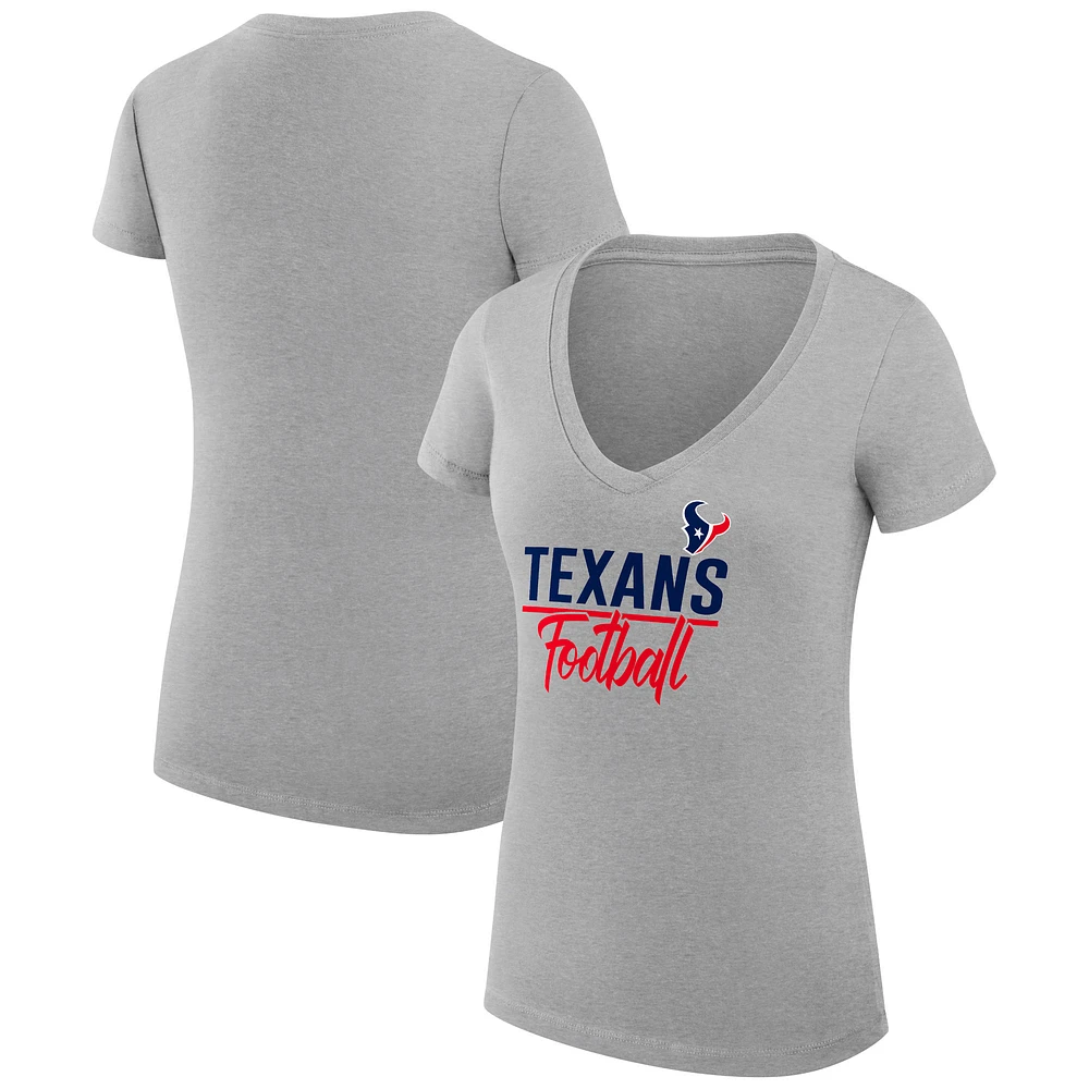 Women's G-III 4Her by Carl Banks Heather Gray Houston Texans Super-Slim Fit Lightweight V-Neck T-Shirt
