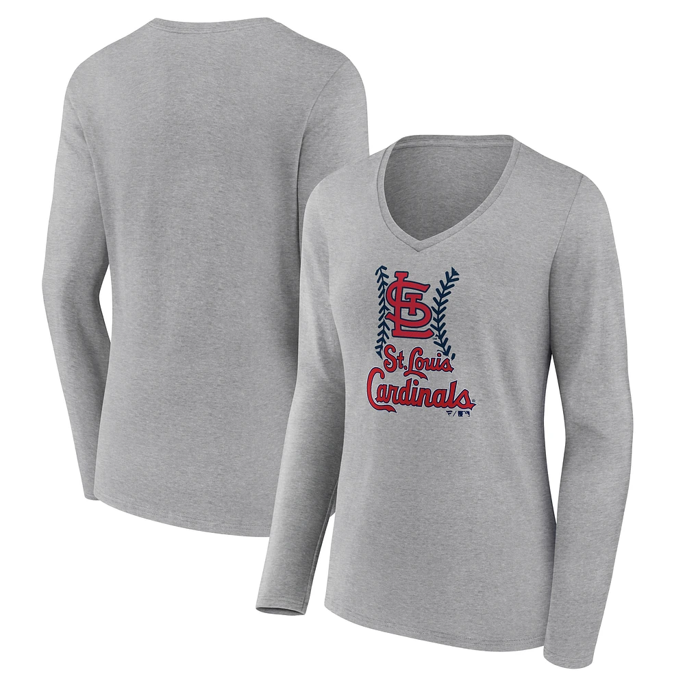 Women's Gray St. Louis Cardinals Fastball Long Sleeve V-Neck T-Shirt