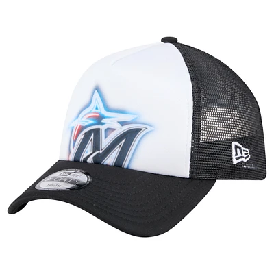 Toddler New Era White/Black Miami Marlins Painted A-Frame 9FORTY Trucker Adjustable Hat