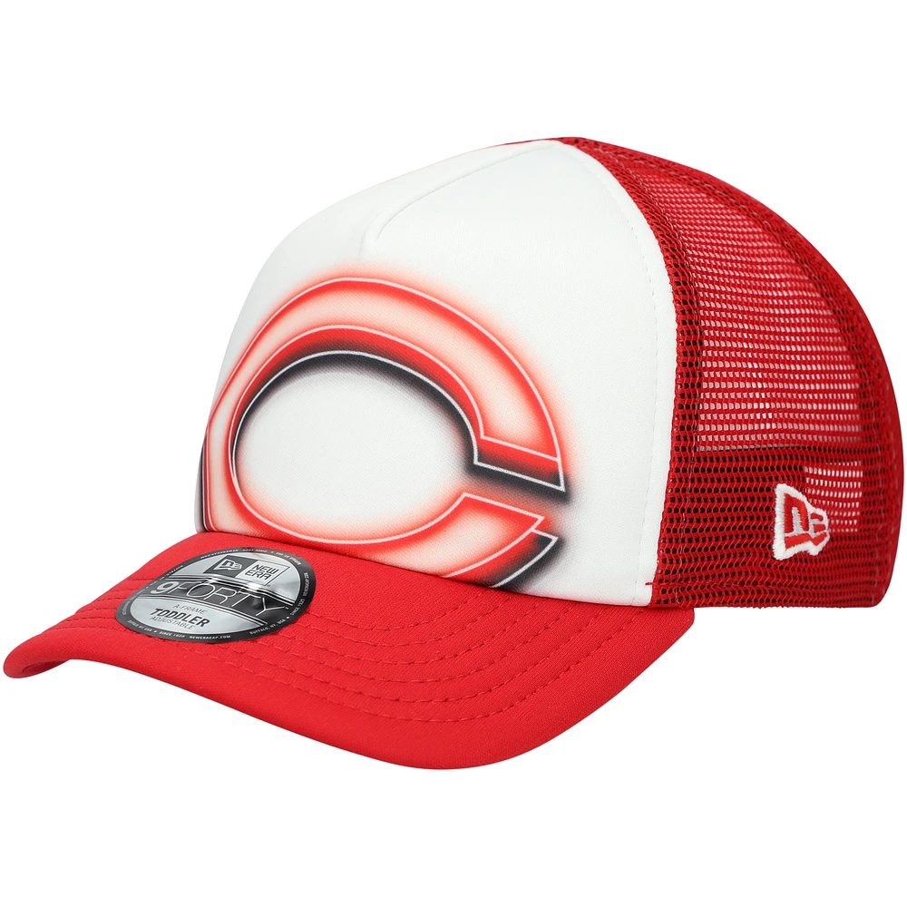 Toddler New Era White/Red Cincinnati Reds Painted A-Frame 9FORTY Trucker Adjustable Hat