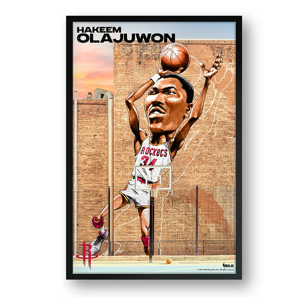Hakeem Olajuwon Houston Rockets Framed 27" x 39" Player Caricature Art
