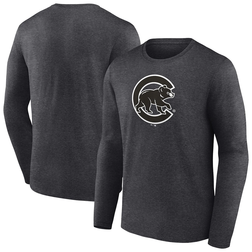 Men's Charcoal Chicago Cubs Monochrome Long Sleeve T-Shirt