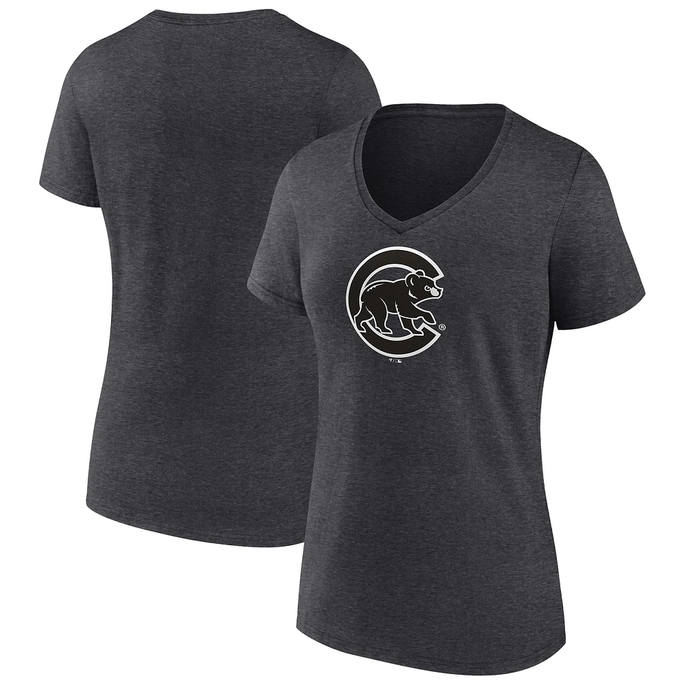 Women's Charcoal Chicago Cubs Monochrome V-Neck T-Shirt