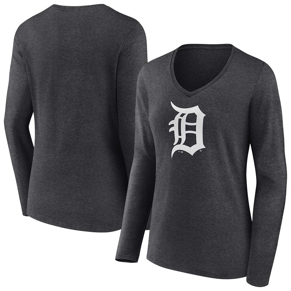 Women's Charcoal Detroit Tigers Monochrome Long Sleeve V-Neck T-Shirt