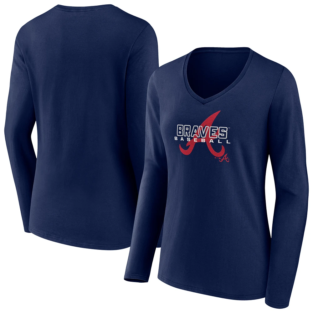 Women's Navy Atlanta Braves Stellar Long Sleeve V-Neck T-Shirt
