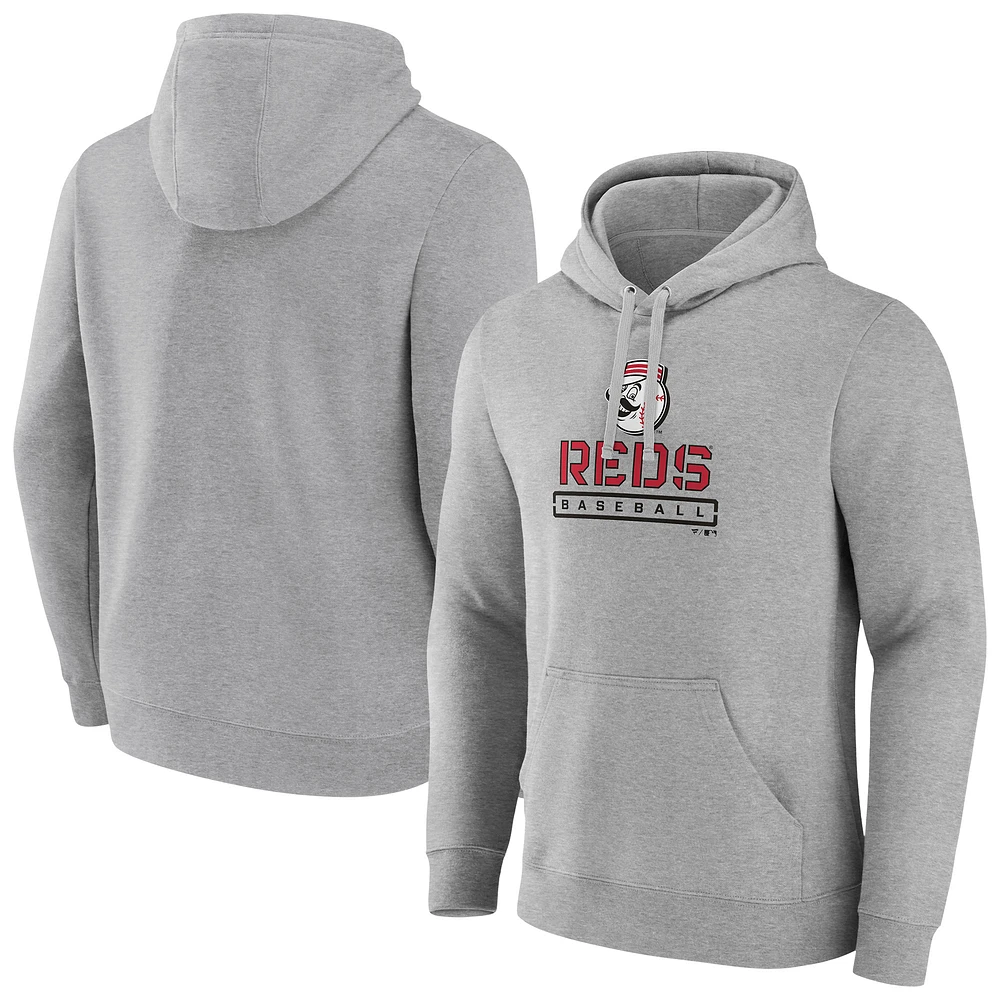 Men's Gray Cincinnati Reds Evanston Stencil Pullover Hoodie