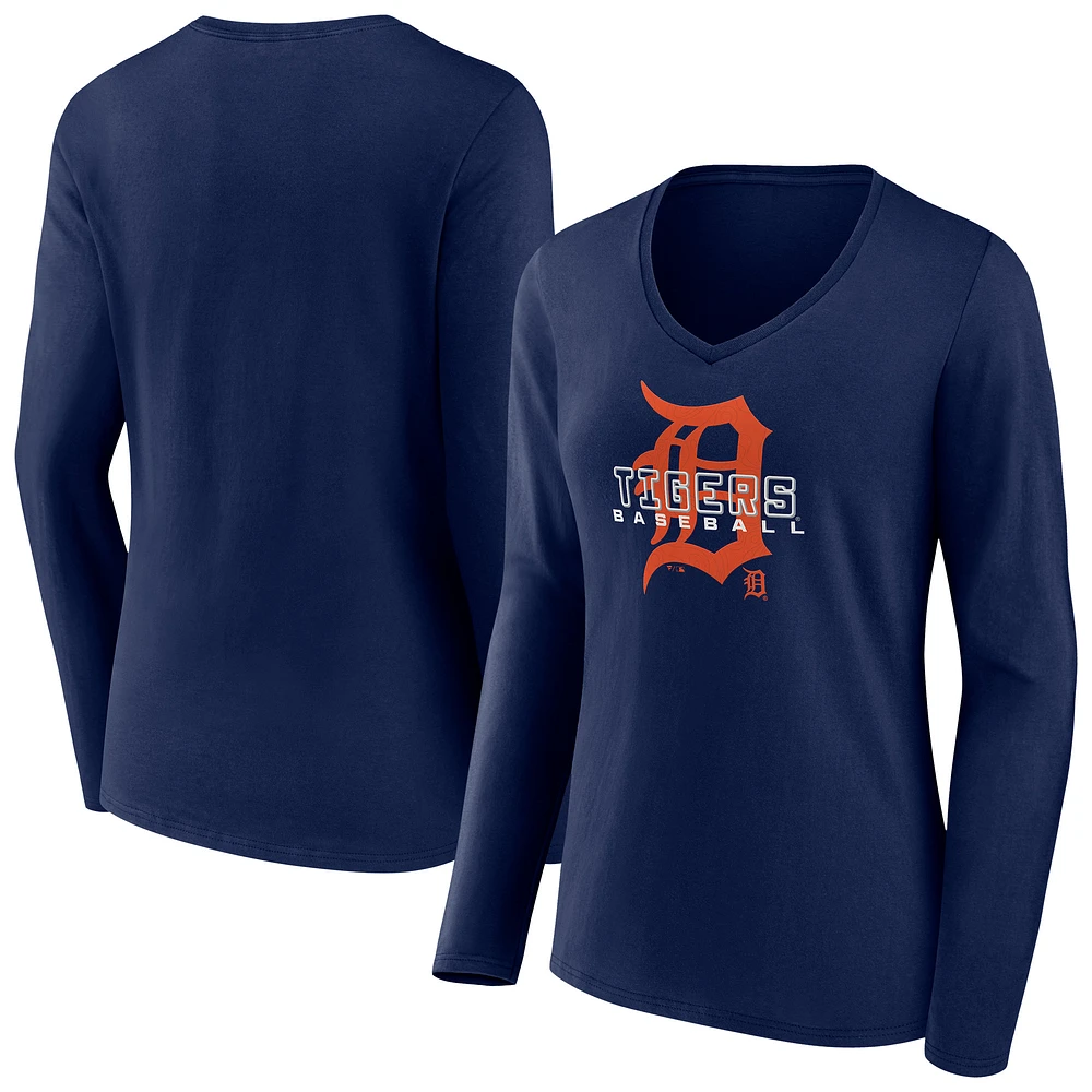 Women's Navy Detroit Tigers Stellar Long Sleeve V-Neck T-Shirt