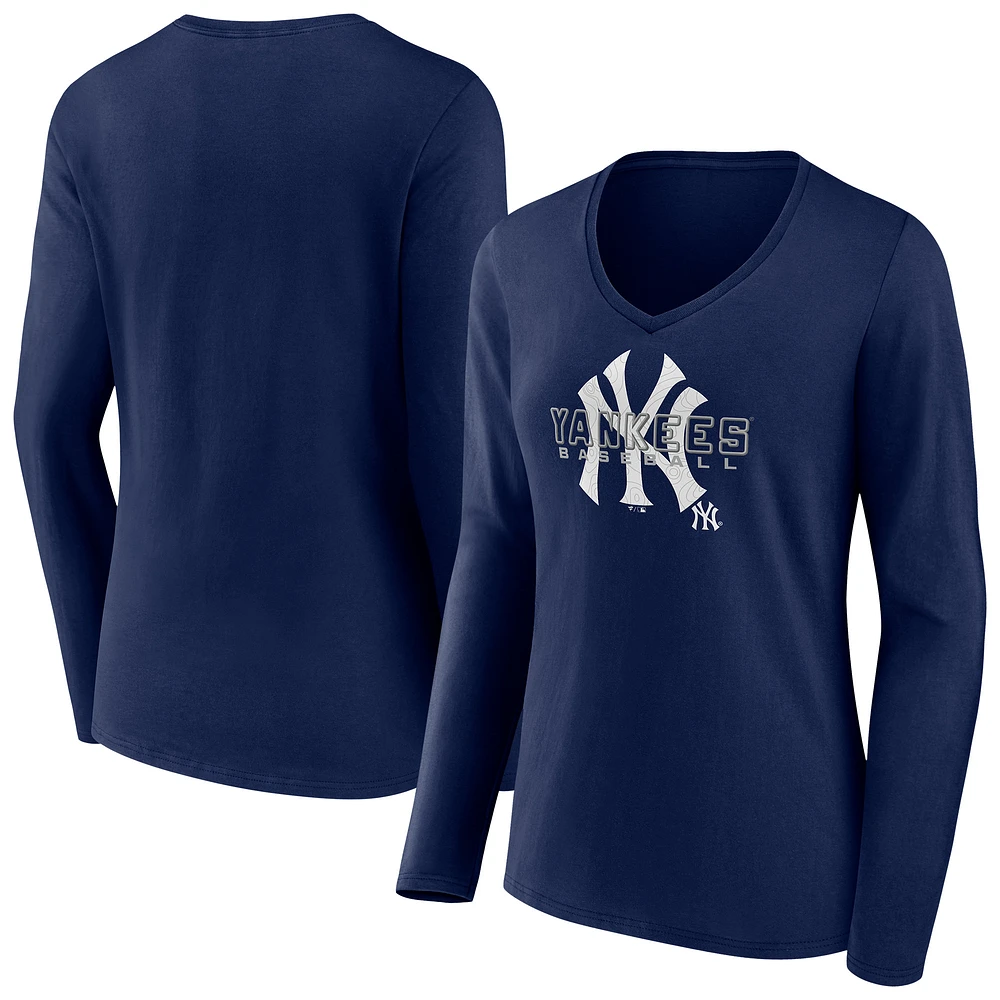 Women's Navy New York Yankees Stellar Long Sleeve V-Neck T-Shirt