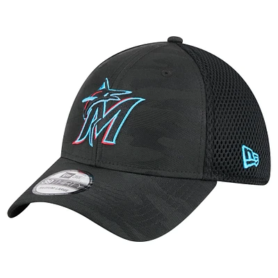 Men's New Era Black Miami Marlins Subtle Camo 39THIRTY Flex Hat
