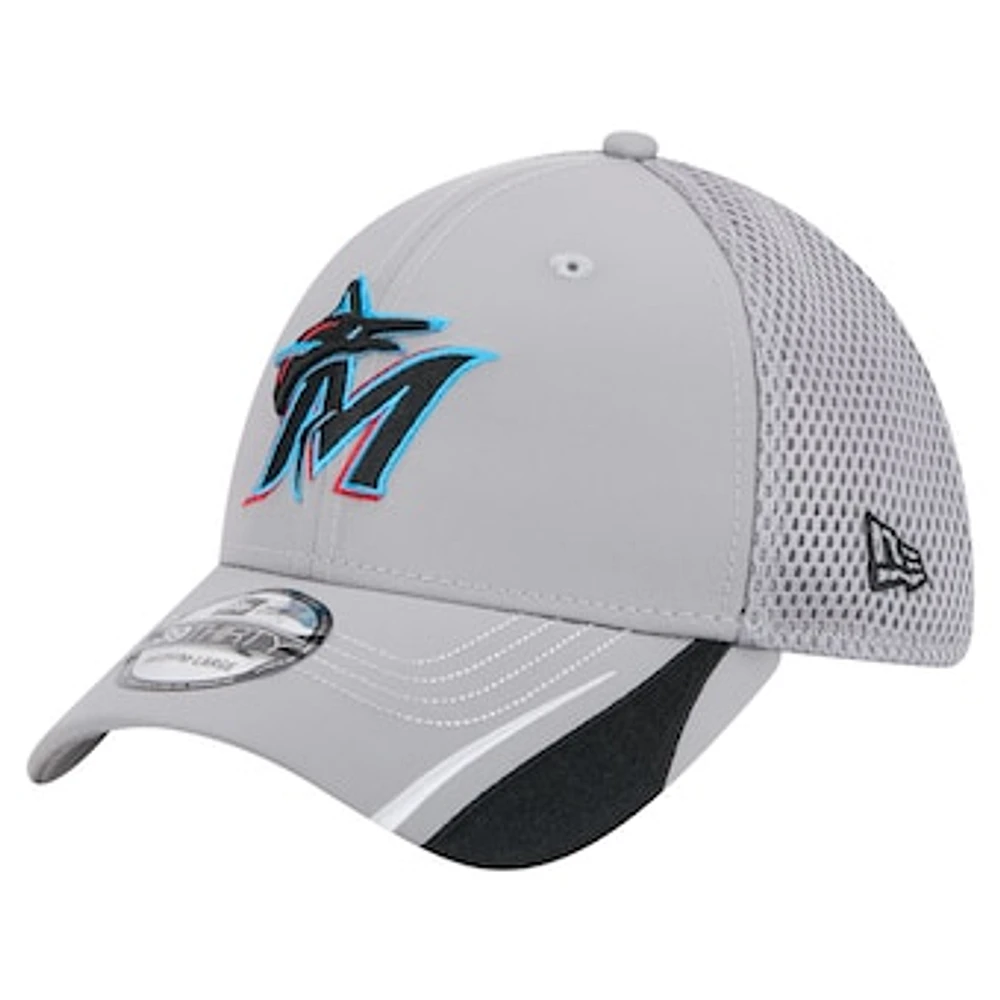 Men's New Era Gray Miami Marlins Linear 39THIRTY Flex Hat