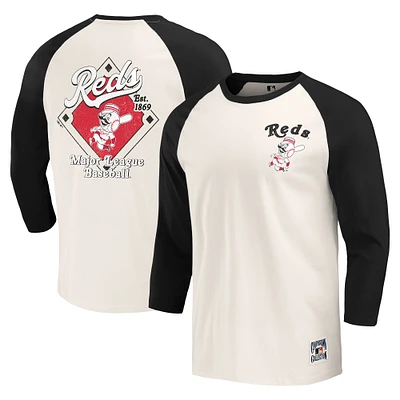 Men's Darius Rucker Collection by Fanatics White Cincinnati Reds Cooperstown Collection Raglan 3/4-Sleeve T-Shirt