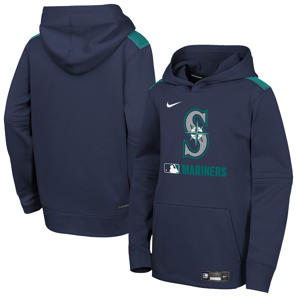 Youth Nike Navy Seattle Mariners Authentic Collection Therma-FIT Hoodie