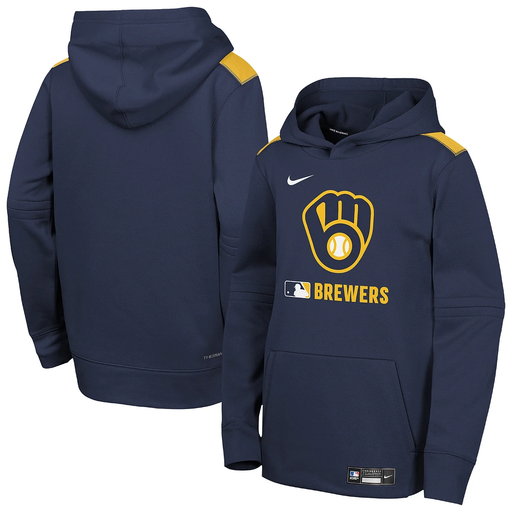 Youth Nike Navy Milwaukee Brewers Authentic Collection Therma-FIT Hoodie