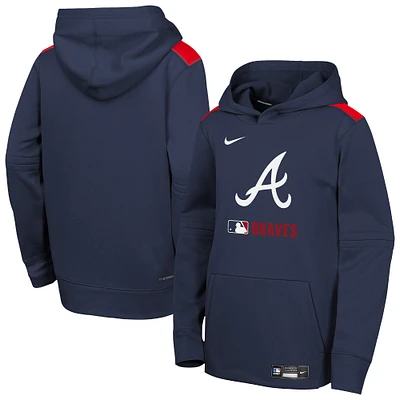 Youth Nike Navy Atlanta Braves Authentic Collection Therma-FIT Hoodie