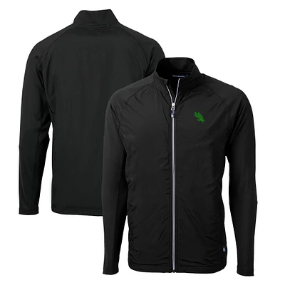 Men's Cutter & Buck Black North Texas Mean Green Adapt Eco Knit Hybrid Recycled Full-Zip Jacket