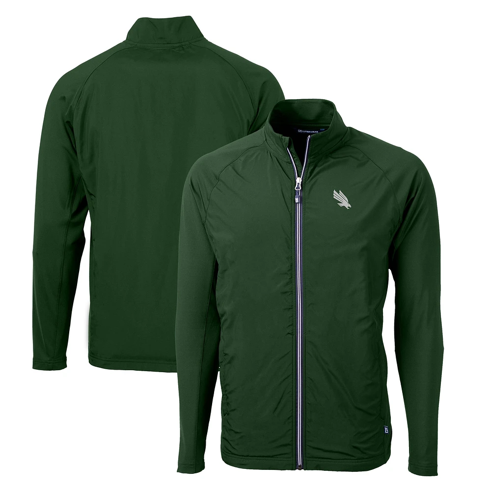 Men's Cutter & Buck Kelly Green North Texas Mean Adapt Eco Knit Hybrid Recycled Full-Zip Jacket