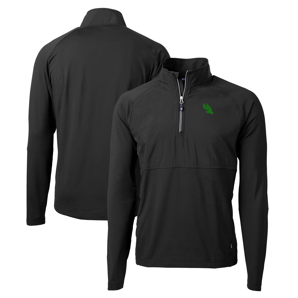 Men's Cutter & Buck Black North Texas Mean Green Adapt Eco Knit Hybrid Recycled Quarter-Zip Jacket