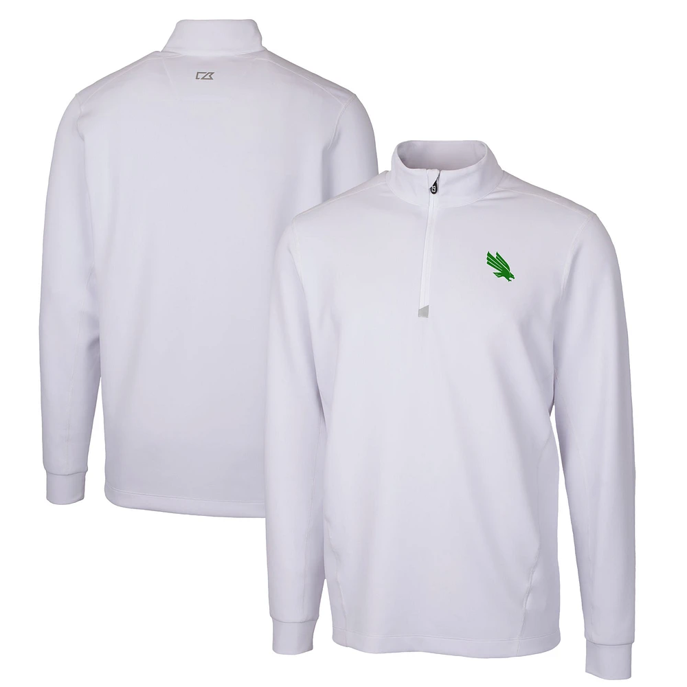 Men's Cutter & Buck White North Texas Mean Green Traverse Stretch Quarter-Zip Pullover Top