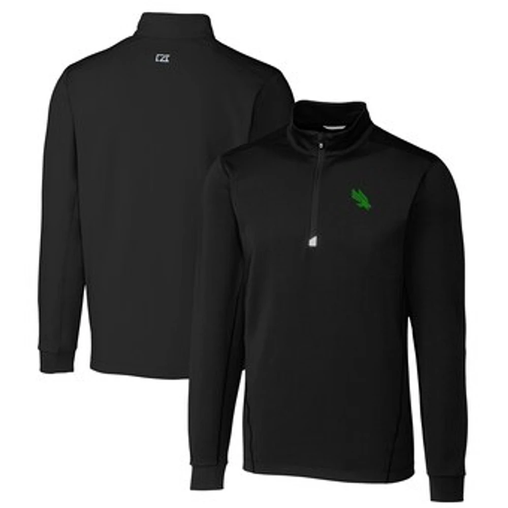 Men's Cutter & Buck Black North Texas Mean Green Traverse Stretch Quarter-Zip Pullover Top