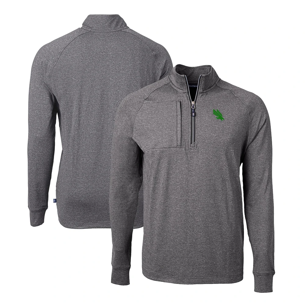 Men's Cutter & Buck Heather Black North Texas Mean Green Adapt Eco Knit Quarter-Zip Pullover Top