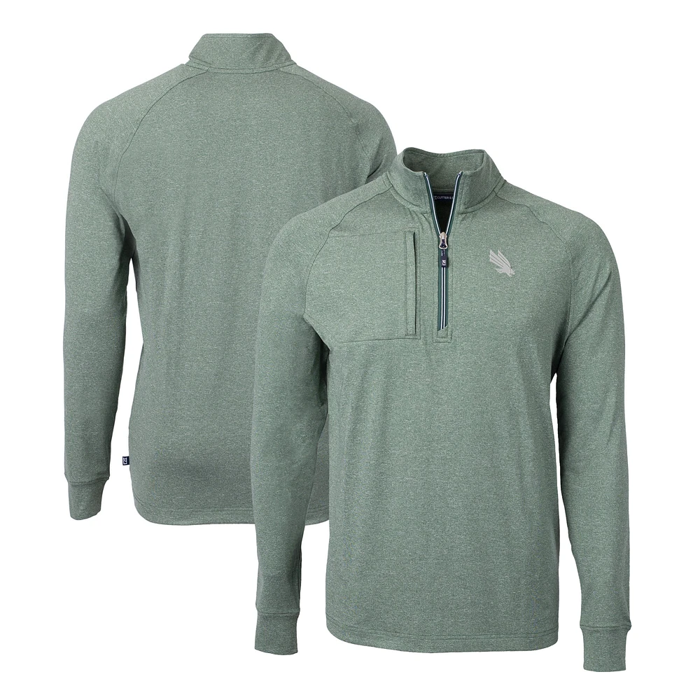 Men's Cutter & Buck Heather Kelly Green North Texas Mean Adapt Eco Knit Quarter-Zip Pullover Top