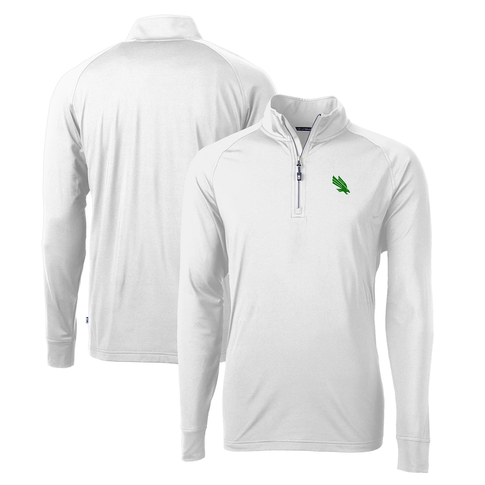 Men's Cutter & Buck White North Texas Mean Green Adapt Eco Knit Stretch Recycled Quarter-Zip Pullover Top