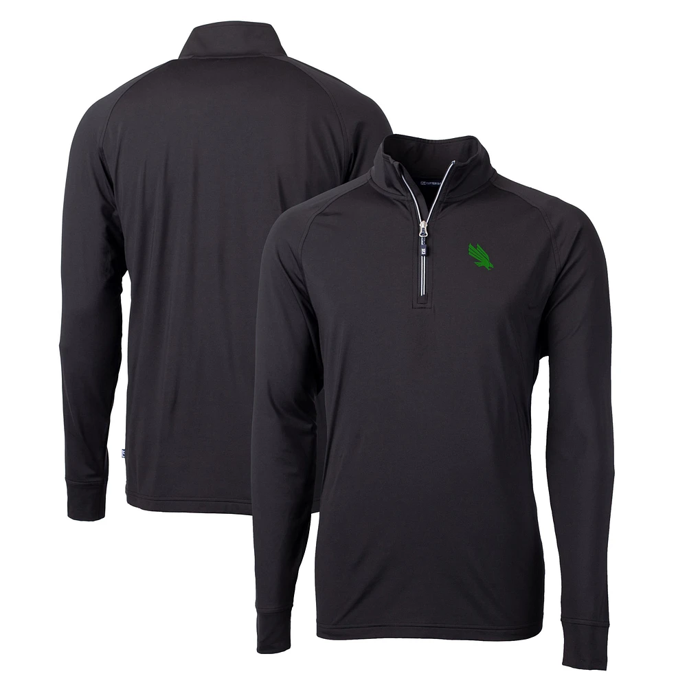 Men's Cutter & Buck Black North Texas Mean Green Adapt Eco Knit Stretch Recycled Quarter-Zip Pullover Top