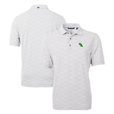 Men's Cutter & Buck Gray North Texas Mean Green Virtue Eco Pique Botanical Print Recycled Polo