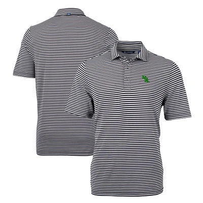 Men's Cutter & Buck Black North Texas Mean Green Virtue Eco Pique Stripe Recycled Polo