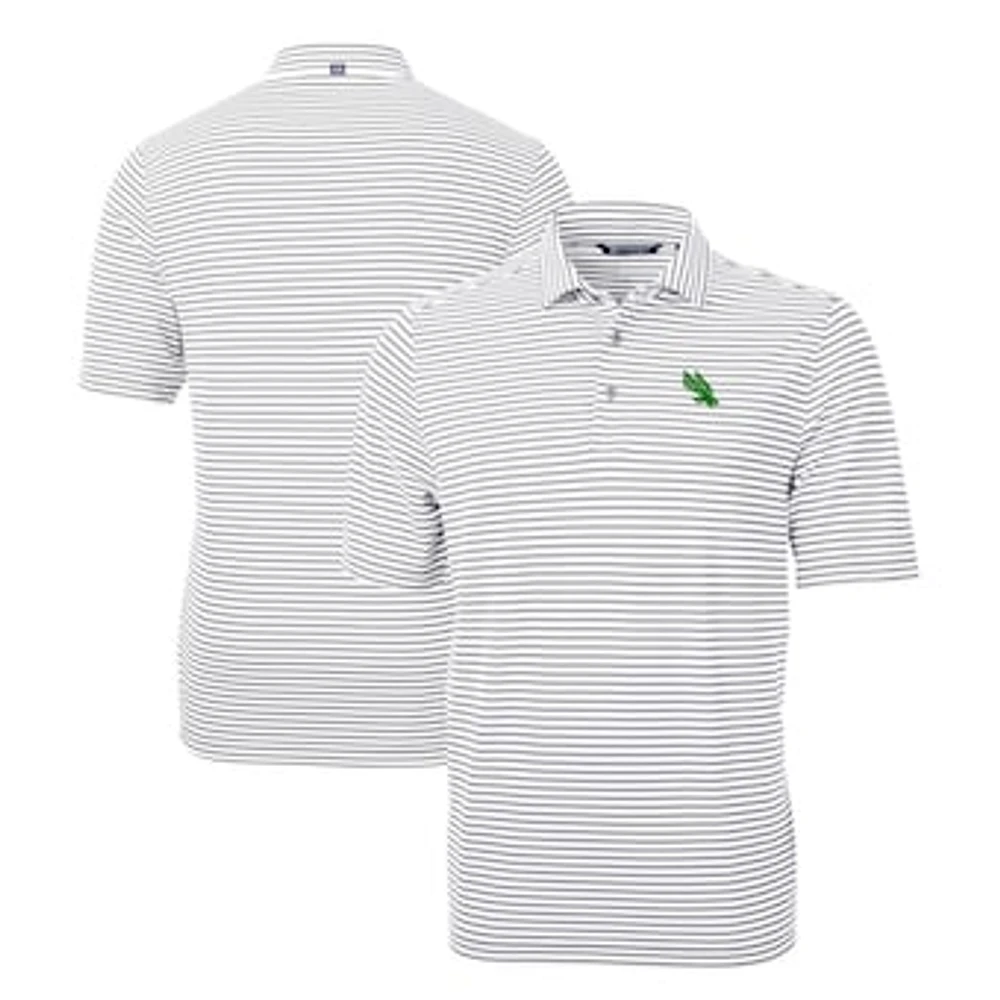 Men's Cutter & Buck Gray North Texas Mean Green Virtue Eco Pique Stripe Recycled Polo