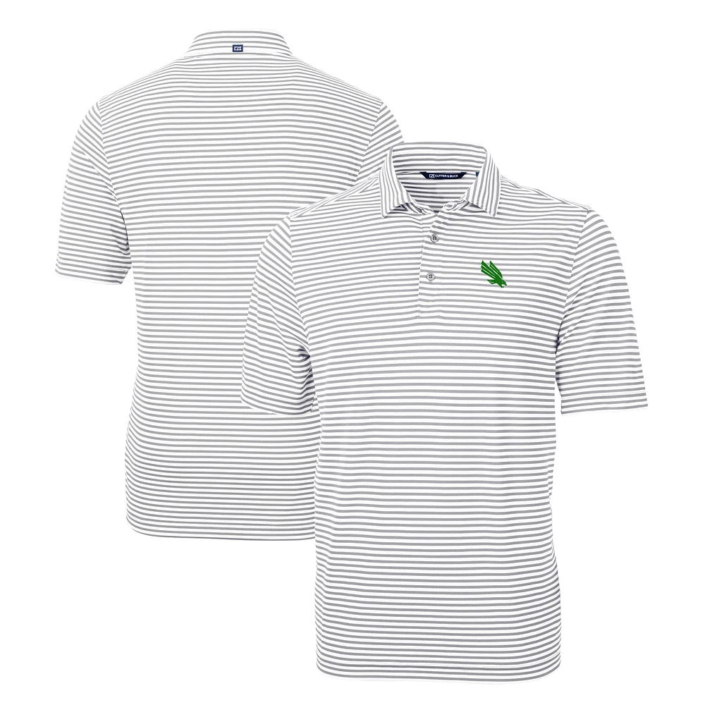 Men's Cutter & Buck Gray North Texas Mean Green Virtue Eco Pique Stripe Recycled Polo