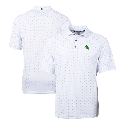 Men's Cutter & Buck White North Texas Mean Green Virtue Eco Pique Tile Print Recycled Polo